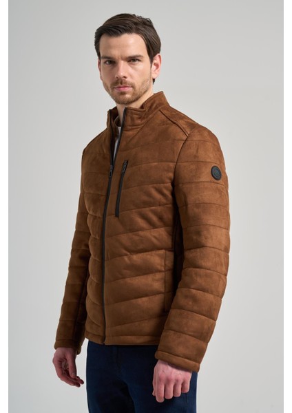 Kahverengi Dik Yaka Yan Cep Dolum Şişme Standart Fit Esnek Casual Deri Mont 1038245167 modelleri