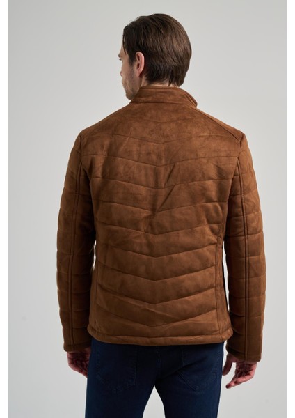 Kahverengi Dik Yaka Yan Cep Dolum Şişme Standart Fit Esnek Casual Deri Mont 1038245167 indirimleri