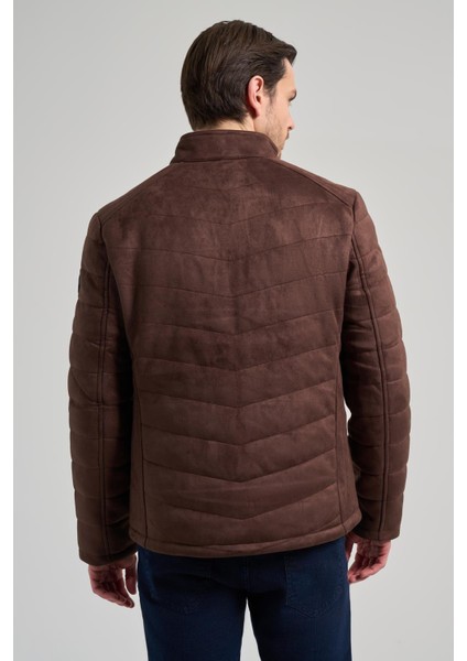 Koyu Kahverengi Dik Yaka Yan Cep Dolum Şişme Standart Fit Esnek Casual Deri Mont 1038245167 fırsatları