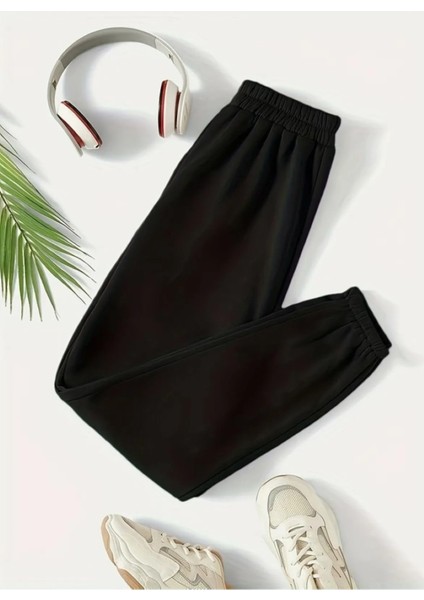 Lifylife Siyah Unisex Lastik Paça Eşofman Altı