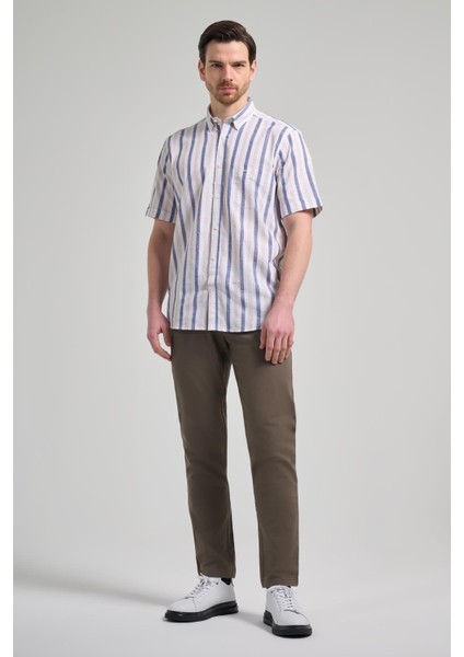 Kısa Kol Çizgili Desen Bez Ayağı Düğmeli Yaka Cepli Pamuklu Casual Comfort Fit Gömlek 1004250167 fiyatları