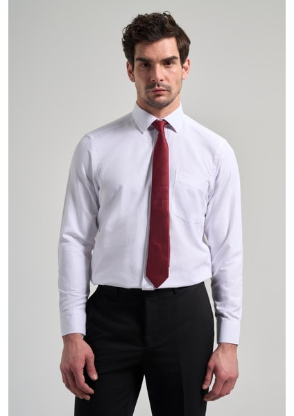 Beyaz Sert Yaka Düz Classic Pamuklu Comfort Fit Gömlek 1004250213