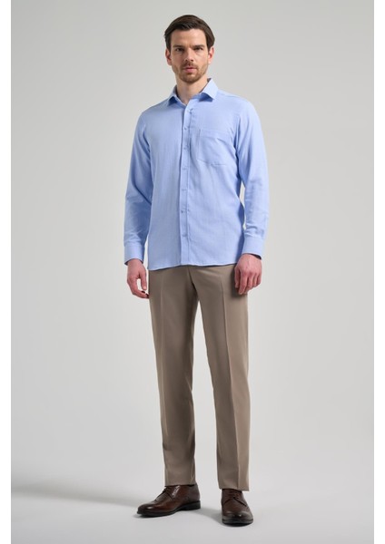 Mavi Sert Yaka Düz Classic Pamuklu Comfort Fit Gömlek 1004250213 fiyatları
