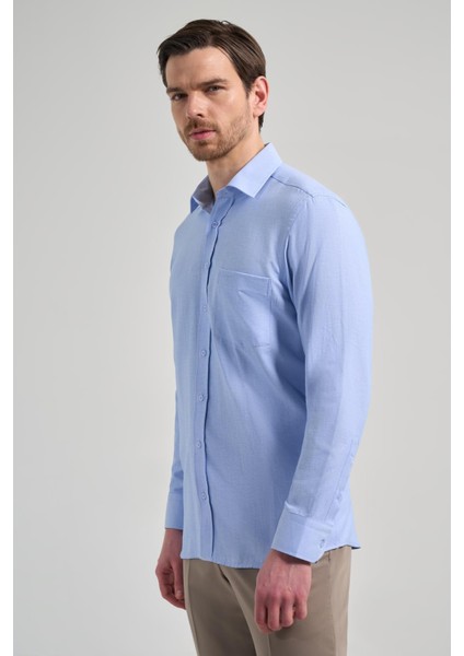 Mavi Sert Yaka Düz Classic Pamuklu Comfort Fit Gömlek 1004250213 modelleri