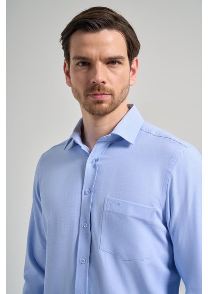 Mavi Sert Yaka Düz Classic Pamuklu Comfort Fit Gömlek 1004250213 fırsatları
