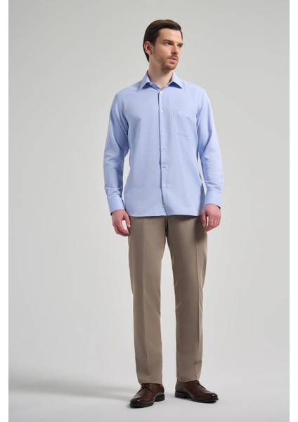 Uzun Kol Desenli Armürlü Sert Yaka Cepli Pamuklu Classic Comfort Fit Gömlek 1004250171 fiyatları