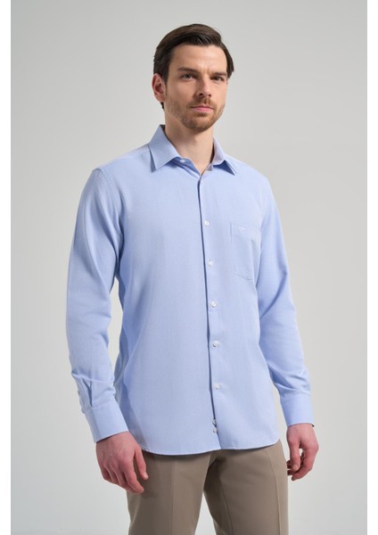 Uzun Kol Desenli Armürlü Sert Yaka Cepli Pamuklu Classic Comfort Fit Gömlek 1004250171 modelleri