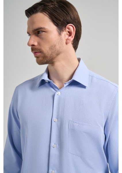 Uzun Kol Desenli Armürlü Sert Yaka Cepli Pamuklu Classic Comfort Fit Gömlek 1004250171 fırsatları