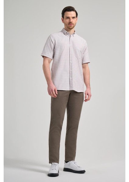 Kısa Kol Kareli Desen Bez Ayağı Düğmeli Yaka Cepli Pamuklu Classic Comfort Fit Gömlek 1004250165 fiyatları