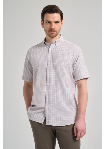 Kısa Kol Kareli Desen Bez Ayağı Düğmeli Yaka Cepli Pamuklu Classic Comfort Fit Gömlek 1004250165 modelleri
