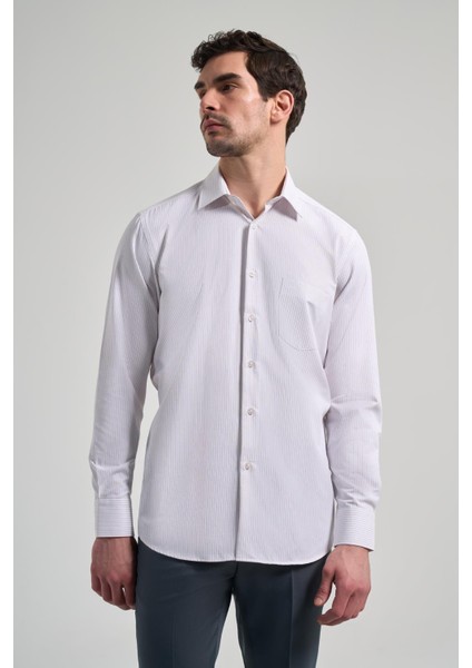 Uzun Kol Çizgili Desen Bez Ayağı Sert Yaka Cepli Pamuklu Classic Comfort Fit Gömlek 1004250172 modelleri