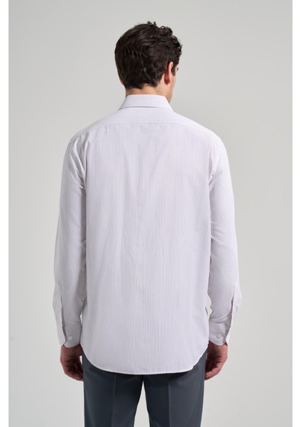 Uzun Kol Çizgili Desen Bez Ayağı Sert Yaka Cepli Pamuklu Classic Comfort Fit Gömlek 1004250172 indirimleri