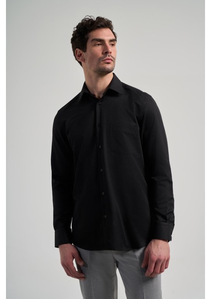 Uzun Kol Desenli Armürlü Sert Yaka Cepli Pamuklu Classic Comfort Fit Gömlek 1004250171 modelleri