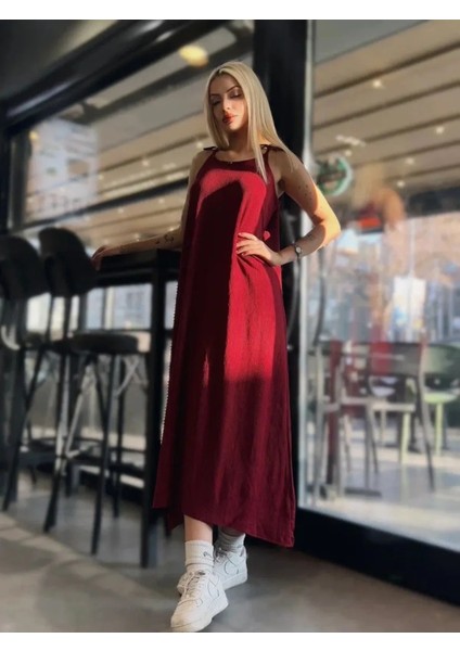 Kadın Omuz Bağlamalı Ip Askılı Düz Çan Elbise
