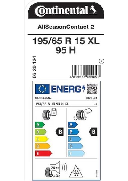 195/65 R15 95H Xl Allseasoncontact 2 Oto 4 Mevsim Lastiği (Üretim Yılı :2025)