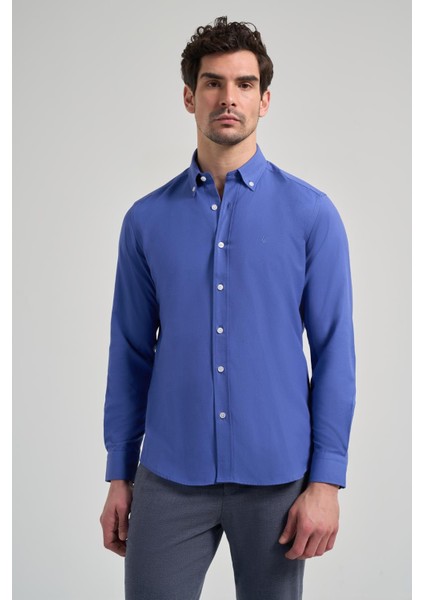 Uzun Kol Düz Oxford Düğmeli Yaka Cepsiz Pamuklu Classic Slim Fit Gömlek 1004250168