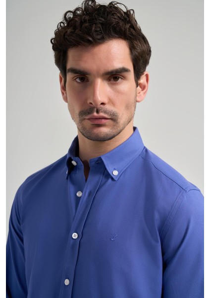 Uzun Kol Düz Oxford Düğmeli Yaka Cepsiz Pamuklu Classic Slim Fit Gömlek 1004250168 fırsatları