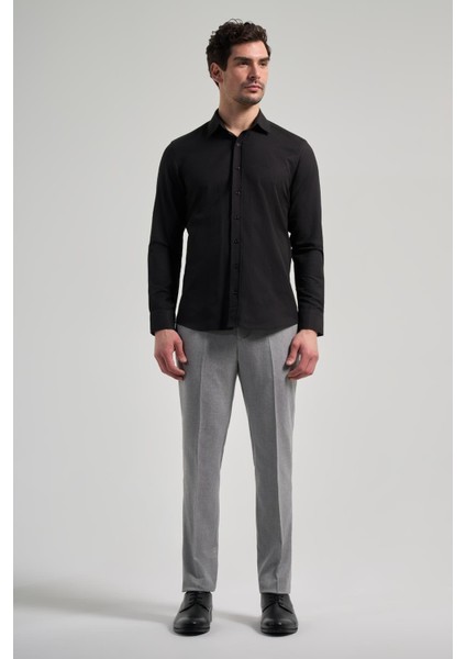 Siyah Sert Yaka Düz Classic Pamuklu Slim Fit Gömlek 1004250214 fiyatları