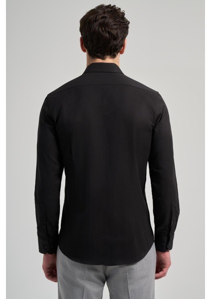 Siyah Sert Yaka Düz Classic Pamuklu Slim Fit Gömlek 1004250214 indirimleri
