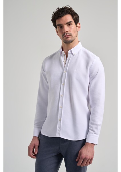 Uzun Kol Desenli Armürlü Düğmeli Yaka Cepsiz Pamuklu Casual Slim Fit Gömlek 1004250206 modelleri