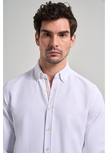 Uzun Kol Desenli Armürlü Düğmeli Yaka Cepsiz Pamuklu Casual Slim Fit Gömlek 1004250206 fırsatları