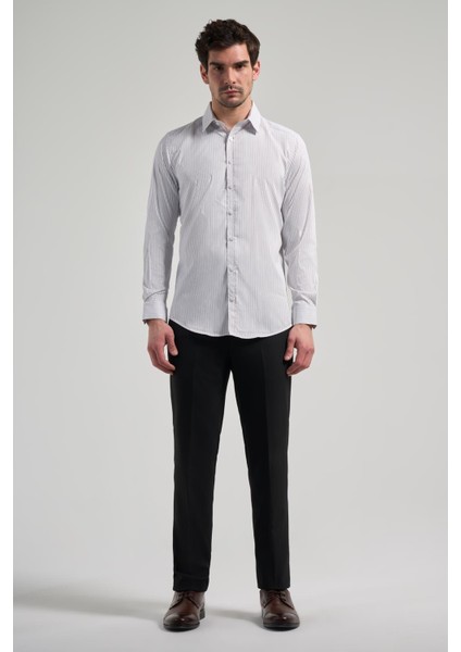 Beyaz Uzun Kol Desen Yarım İtalyan Yaka Cepsiz esnek Classic Slim Fit Gömlek 1004245220 fiyatları