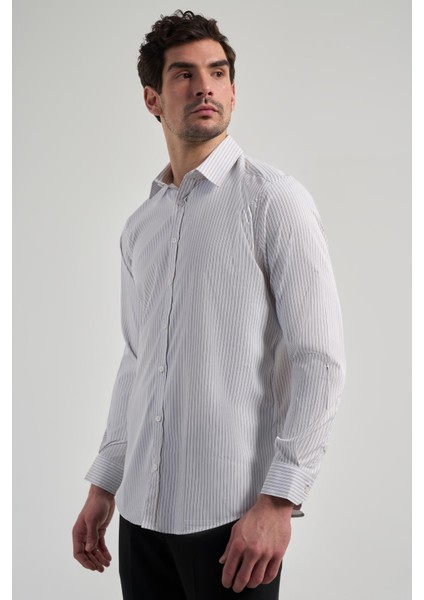 Beyaz Uzun Kol Desen Yarım İtalyan Yaka Cepsiz esnek Classic Slim Fit Gömlek 1004245220 modelleri