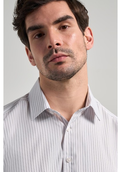 Beyaz Uzun Kol Desen Yarım İtalyan Yaka Cepsiz esnek Classic Slim Fit Gömlek 1004245220 fırsatları