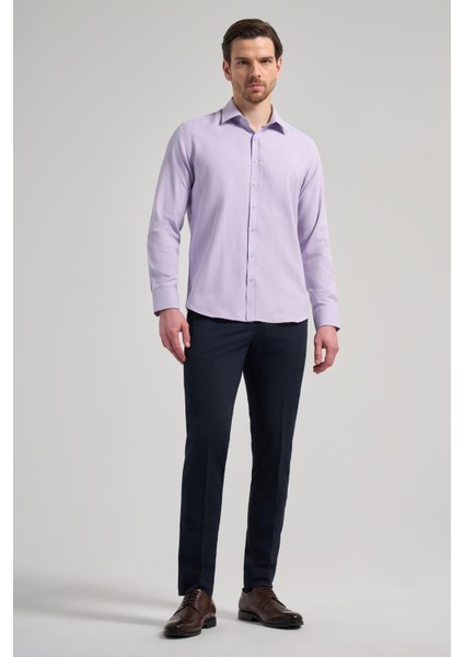 Lila Sert Yaka Düz Classic Pamuklu Slim Fit Gömlek 1004250214 fiyatları