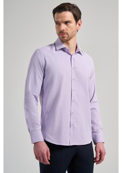 Lila Sert Yaka Düz Classic Pamuklu Slim Fit Gömlek 1004250214 modelleri