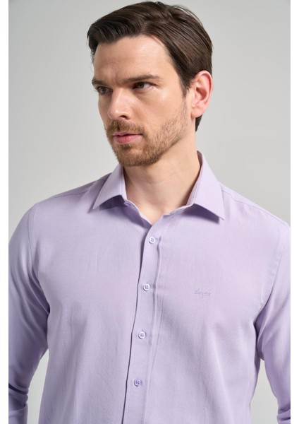 Lila Sert Yaka Düz Classic Pamuklu Slim Fit Gömlek 1004250214 fırsatları