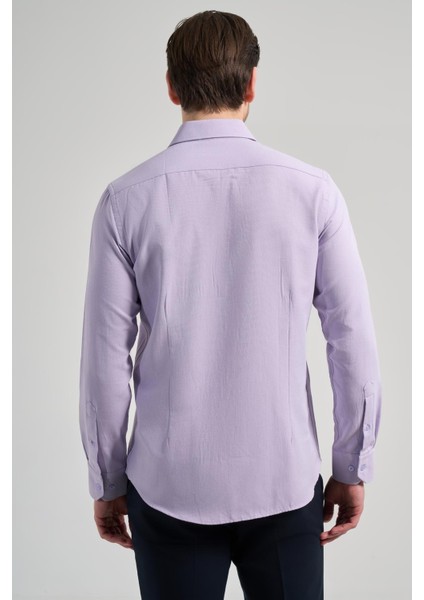 Lila Sert Yaka Düz Classic Pamuklu Slim Fit Gömlek 1004250214 indirimleri