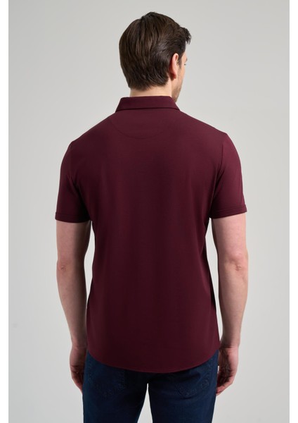 Bordo Kısa Kol Düz Örme Italyan Yaka Düğmeli Cepsiz Pamuklu Classic Slim Fit Gömlek 1004250156_900 indirimleri