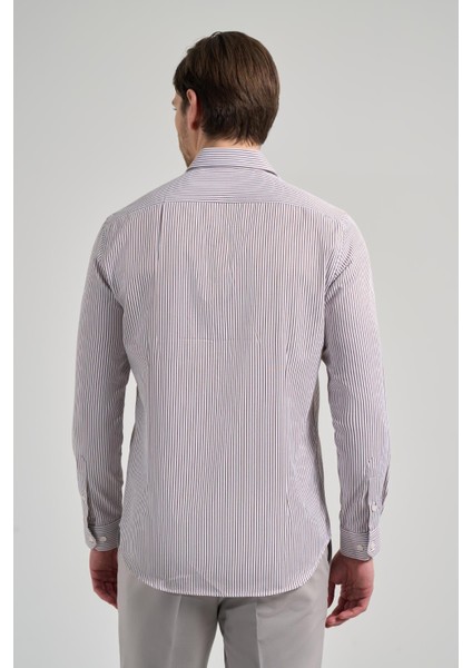 Uzun Kol Çizgili Desen Bez Ayağı Italyan Yaka Cepsiz Pamuklu Classic Slim Fit Gömlek 1004250180 indirimleri