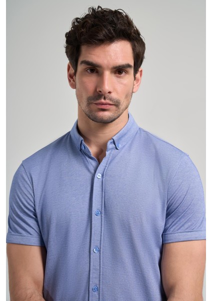 Saks Uzun Kol Düz Örme Düğmeli Yaka Cepsiz Pamuklu Classic Slim Fit Gömlek 1004250152_305 fırsatları