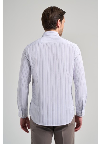 Uzun Kol Çizgili Desen Bez Ayağı Italyan Yaka Cepsiz Pamuklu Classic Slim Fit Gömlek 1004250181 indirimleri
