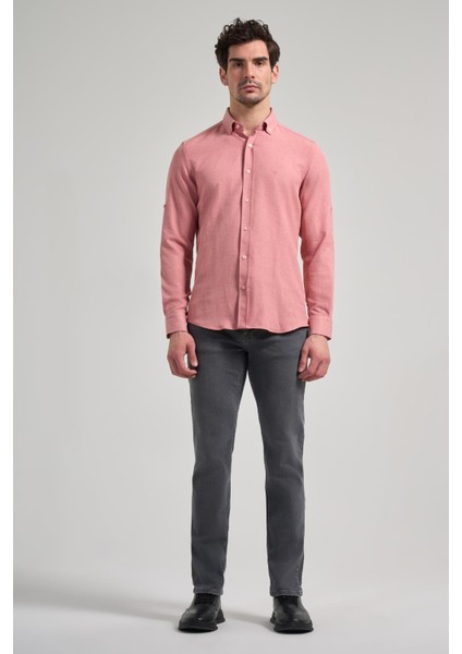 Pembe Kısalabilir Kol Düz Gabardin Düğmeli Yaka Cepsiz Casual Slim Fit Gömlek 1004250124_965 fiyatları