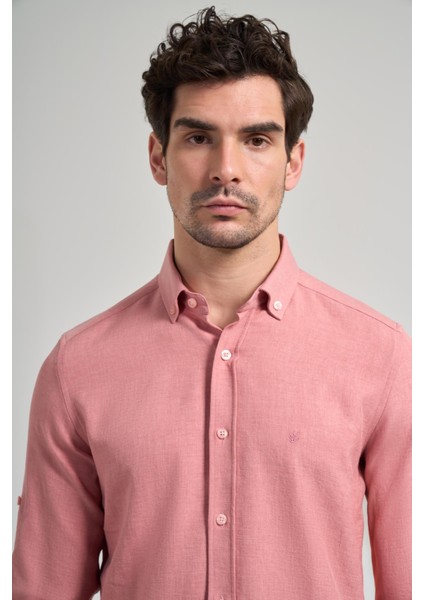 Pembe Kısalabilir Kol Düz Gabardin Düğmeli Yaka Cepsiz Casual Slim Fit Gömlek 1004250124_965 fırsatları
