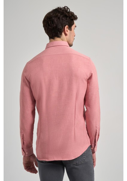 Pembe Kısalabilir Kol Düz Gabardin Düğmeli Yaka Cepsiz Casual Slim Fit Gömlek 1004250124_965 indirimleri