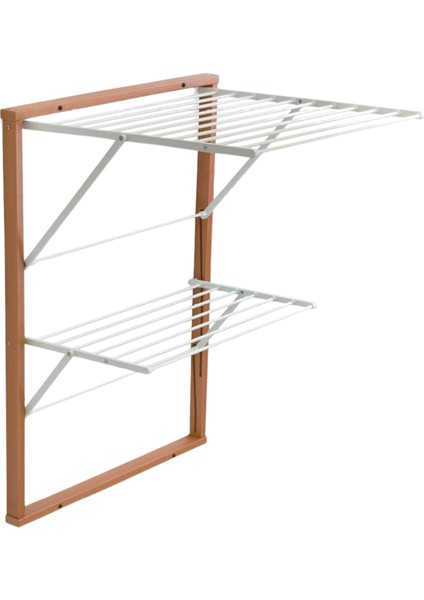 Kiraz Ağacı Duvara Monte Katlanabilir Çamaşır Kurutma Askısı Ceviz Renk