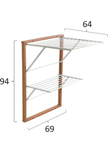 Kiraz Ağacı Duvara Monte Katlanabilir Çamaşır Kurutma Askısı Ceviz Renk