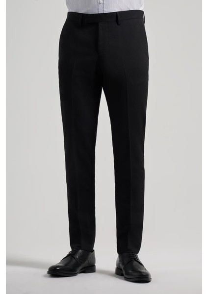 Siyah Esnek Yandan Cepli Slim Fit Classic Pantolon 1003250106