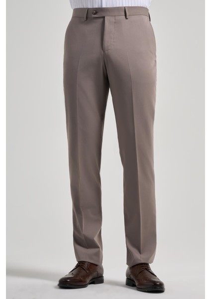 Sütlü Kahverengi Esnek Yandan Cepli Comfort Fit Classic Pantolon 1003250159