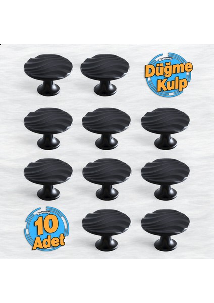 10 Adet Dalga Düğme Mat Siyah Kulp Mobilya Mutfak Dolabı Çekmece Dolap Kapak Kulpu Kulb Metal