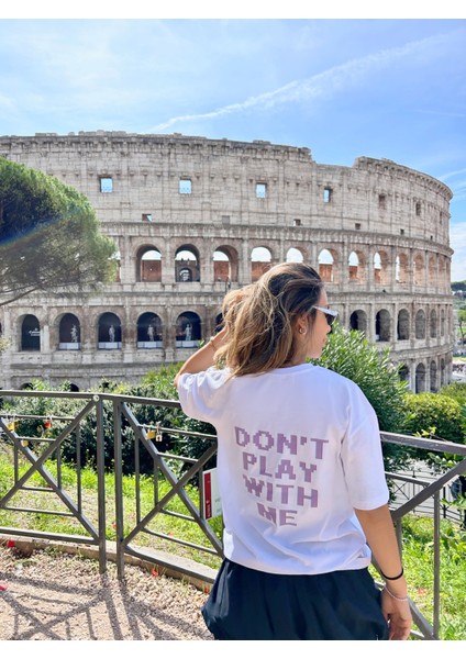 Don't Play With Me Baskılı Unisex %100 Pamuk Beyaz T-Shirt fiyatları