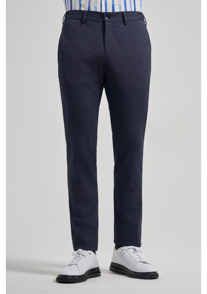 Koyu Lacivert Kendinden Desenli Yan Cep Slim Fit Jogger Pantolon 1003250161