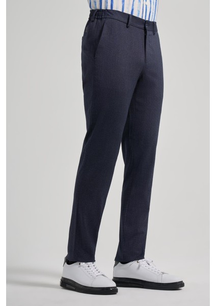 Koyu Lacivert Kendinden Desenli Yan Cep Slim Fit Jogger Pantolon 1003250161 modelleri