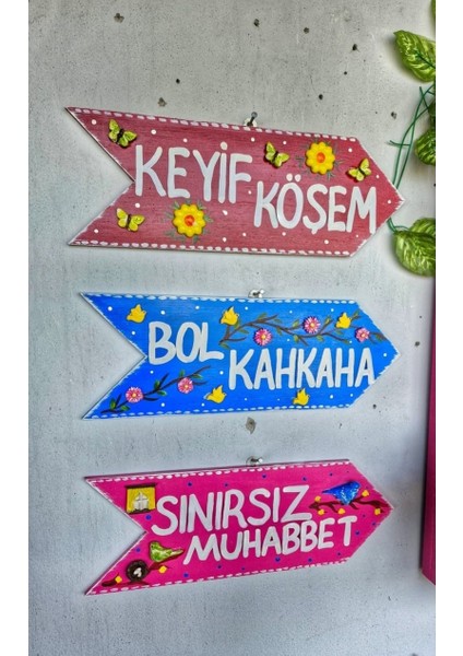 Ahşap Bahçe Oku,Dekoratif Karşılama Panoları, El Boyaması Plakalar,40 cm 3 Adet