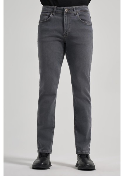 Koyu Antrasit Düz Gabardin Pamuklu 5 Cep Slim Fit Casual Denim Pantolon 1023245158