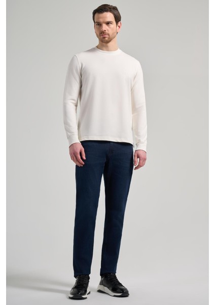 Açık Krem Uzun Kol Düz Örme Bisiklet Yaka Cepsiz Pamuklu Sweatshirt fiyatları